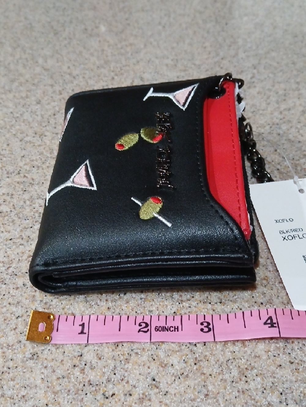 Betsey Johnson Black Wallet with Pink Lining and Cocktail Embroidery - Picture 2 of 7